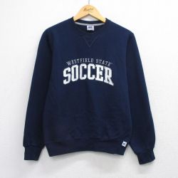 M★古着 ラッセル 長袖 スウェット メンズ サッカー クルーネック 紺 ネイビー 25sep19 中古 スエット トレーナー トップス