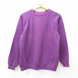 M★古着 ヘインズ Hanes 長袖 スウェット メンズ 80年代 80s 無地 ラグラン クルーネック USA製 紫 パープル 25sep19 中古 スエット トレーナー トップス