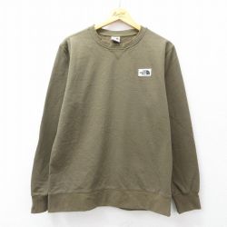 L★古着 ノースフェイス THE NORTH FACE 長袖 スウェット メンズ ワンポイントロゴ クルーネック 緑系 グリーン 25sep19 中古 スエット トレーナー トップス