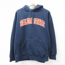 XL★古着 ジャンスポーツ 長袖 スウェット パーカー メンズ 00年代 00s SALEM STATE 大きいサイズ 濃紺 ネイビー 25sep19 中古 スエット トレーナー トップス