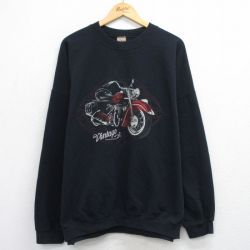 XL★古着 長袖 スウェット メンズ バイク 大きいサイズ クルーネック 黒 ブラック 25sep24 中古 スエット トレーナー トップス
