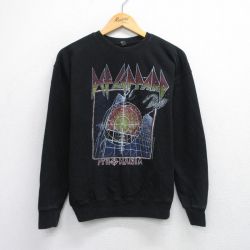 M★古着 長袖 ロック バンド スウェット メンズ デフレパード クルーネック 黒 ブラック 25sep24 中古 スエット トレーナー トップス