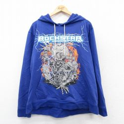 XL★古着 長袖 スウェット パーカー メンズ ROCKSTAR ゾンビ 青 ブルー 25sep20 中古 スエット トレーナー トップス