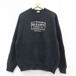 L★古着 オールドネイビー OLD NAVY 長袖 スウェット メンズ 90年代 90s ビッグロゴ スタッフ クルーネック USA製 黒 ブラック 【spe】 25sep20 中古 スエット トレーナー トップス