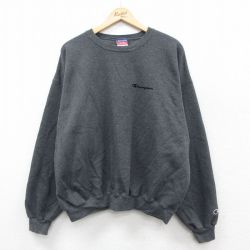 XL★古着 チャンピオン champion 長袖 スウェット メンズ 00年代 00s ワンポイントロゴ 大きいサイズ クルーネック 濃グレー 霜降り 25sep20 中古 スエット トレーナー トップス