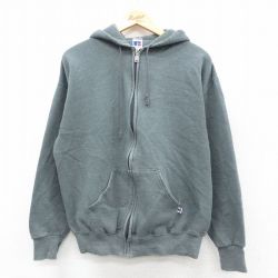 L★古着 ラッセル 長袖 フルジップ スウェット パーカー メンズ 00年代 00s 無地 濃グレー系 【spe】 25sep20 中古 スエット トレーナー トップス
