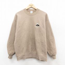 L★古着 ジャージーズ 長袖 スウェット メンズ 90年代 90s キツネ クルーネック USA製 ベージュ カーキ 25sep20 中古 スエット トレーナー トップス