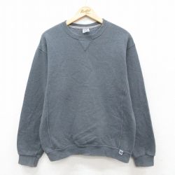 M★古着 ラッセル 長袖 スウェット メンズ 00年代 00s 無地 クルーネック 濃グレー 霜降り 25sep20 中古 スエット トレーナー トップス