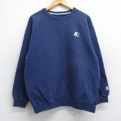L★古着 スターター STARTER 長袖 スウェット メンズ 90年代 90s ワンポイントロゴ クルーネック USA製 紺 ネイビー 25sep22 中古 スエット トレーナー トップス