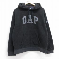 M★古着 ギャップ GAP 長袖 フリース トップス メンズ 00年代 00s ビッグロゴ 黒 ブラック 25sep22 中古 スエット トレーナー