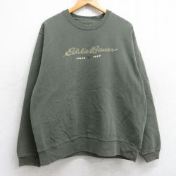 L★古着 エディーバウアー 長袖 スウェット メンズ ビッグロゴ クルーネック 濃緑 グリーン 25sep22 中古 スエット トレーナー トップス