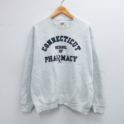 L★古着 フルーツオブザルーム 長袖 スウェット メンズ 90年代 90s コネチカット PHARMACY クルーネック USA製 薄グレー 霜降り 25sep24 中古 スエット トレーナー トップス