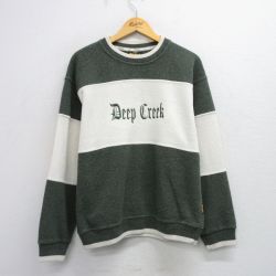 L★古着 長袖 スウェット メンズ 90年代 90s DeepCreek 刺繍 ツートンカラー クルーネック USA製 濃緑他 グリーン 【spe】 25sep24 中古 スエット トレーナー トップス