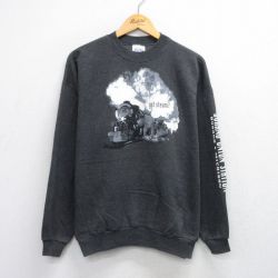L★古着 ヘインズ Hanes 長袖 スウェット メンズ 00年代 00s 機関車 クルーネック 濃グレー 霜降り 25sep24 中古 スエット トレーナー トップス