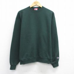 L★古着 チャンピオン champion 長袖 スウェット メンズ 00年代 00s 無地 クルーネック 濃緑 グリーン 25sep24 中古 スエット トレーナー トップス