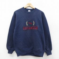 M★古着 ジャージーズ 長袖 スウェット メンズ 90年代 90s COLONELS 刺繍 クルーネック USA製 紺 ネイビー 25sep24 中古 スエット トレーナー トップス