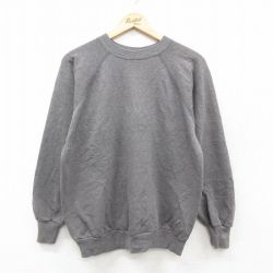 M★古着 長袖 スウェット メンズ 80年代 80s 無地 ラグラン クルーネック USA製 グレー 霜降り 25sep24 中古 スエット トレーナー トップス