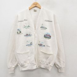 L★古着 ジャージーズ 長袖 スウェット カーディガン メンズ 00年代 00s 灯台 生成り 25sep24 中古 スエット トレーナー トップス