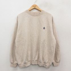 XL★古着 長袖 スウェット メンズ 90年代 90s 大きいサイズ クルーネック 薄ベージュ カーキ 霜降り 25sep24 中古 スエット トレーナー トップス