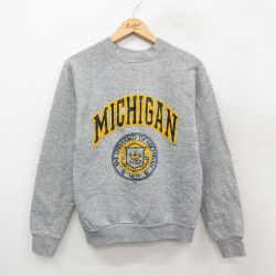 S★古着 TULTEX 長袖 スウェット メンズ 80年代 80s ミシガン カレッジ ラグラン クルーネック USA製 グレー 霜降り 25sep24 中古 スエット トレーナー トップス