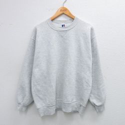 L★古着 ラッセル 長袖 スウェット メンズ 90年代 90s 無地 クルーネック USA製 薄グレー 霜降り 【spe】 25sep24 中古 スエット トレーナー トップス