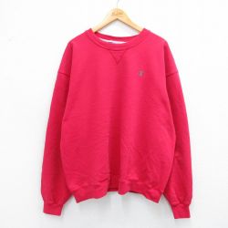 XL★古着 チャンピオン champion 長袖 スウェット メンズ 00年代 00s ワンポイントロゴ 大きいサイズ クルーネック 赤 レッド 25sep24 中古 スエット トレーナー トップス