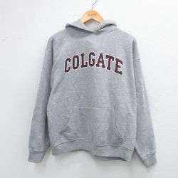 L★古着 長袖 スウェット パーカー メンズ 90年代 90s COLGATE USA製 グレー 霜降り 25sep24 中古 スエット トレーナー トップス