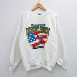 L★古着 ヘインズ Hanes 長袖 スウェット メンズ 90年代 90s DESERT STORM クルーネック USA製 白 ホワイト 25sep24 中古 スエット トレーナー トップス