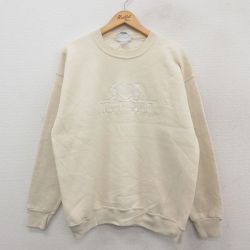 L★古着 リー Lee 長袖 スウェット メンズ 90年代 90s NORTHPORT 刺繍 クルーネック USA製 ベージュ カーキ 25sep24 中古 スエット トレーナー トップス