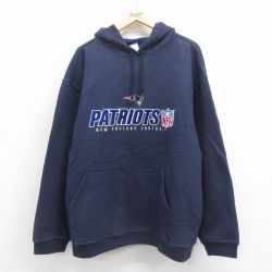 XL★古着 リーボック REEBOK 長袖 スウェット パーカー メンズ 00年代 00s NFL ニューイングランドペイトリオッツ 刺繍 大きいサイズ 紺 ネイビー アメフト スーパーボウル 25sep25 中古 スエット トレーナー トップス