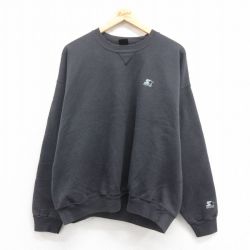 XL★古着 スターター STARTER 長袖 スウェット メンズ ワンポイントロゴ クルーネック 黒 ブラック 25sep25 中古 スエット トレーナー トップス