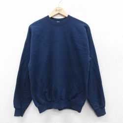 M★古着 ヘインズ Hanes 長袖 スウェット メンズ 00年代 00s 無地 クルーネック 紺 ネイビー 25sep25 中古 スエット トレーナー トップス