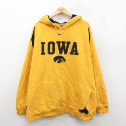 XL★古着 ナイキ ｎIKE 長袖 スウェット パーカー メンズ アイオワ 大きいサイズ 黄 イエロー 25sep25 中古 スエット トレーナー トップス