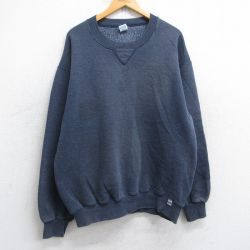 【20%OFF】XL★古着 ラッセル 長袖 スウェット メンズ 00年代 00s 無地 ボロ クルーネック 紺 ネイビー 【spe】 25sep25 中古 スエット トレーナー トップス