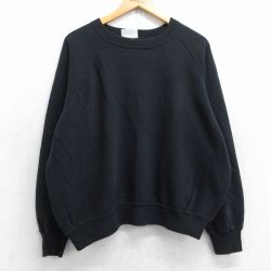 XL★古着 長袖 スウェット メンズ 90年代 90s 無地 ラグラン 大きいサイズ クルーネック USA製 黒 ブラック 25sep25 中古 スエット トレーナー トップス