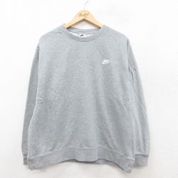 XL★古着 ナイキ NIKE 長袖 スウェット メンズ ワンポイントロゴ 大きいサイズ クルーネック グレー 霜降り 25sep26 中古 スエット トレーナー トップス
