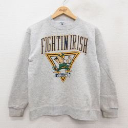S★古着 長袖 スウェット メンズ 90年代 90s アイリッシュ ノートルダム クルーネック USA製 薄グレー 霜降り 25sep26 中古 スエット トレーナー トップス