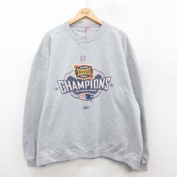 【20%OFF】XL★古着 長袖 スウェット メンズ リーボック REEBOK NFL ニューイングランドペイトリオッツ 大きいサイズ クルーネック グレー 霜降り アメフト スーパーボウル 25sep26 中古 スエット トレーナー トップス