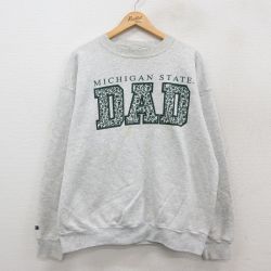 XL★古着 ジャンスポーツ 長袖 スウェット メンズ 90年代 90s ミシガン DAD 大きいサイズ クルーネック USA製 薄グレー 霜降り 25sep26 中古 スエット トレーナー トップス