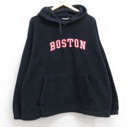 XL★古着 長袖 フリース トップス パーカー メンズ 90年代 90s ボストン USA製 黒 ブラック 25sep26 中古 スエット トレーナー