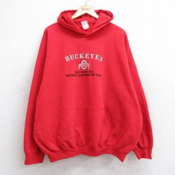 XL★古着 長袖 スウェット パーカー メンズ 00年代 00s オハイオステートバックアイズ 刺繍 大きいサイズ 赤 レッド 25sep26 中古 スエット トレーナー トップス