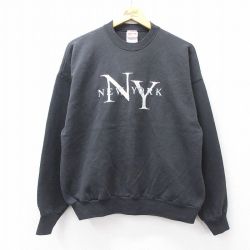 XL★古着 ヘインズ Hanes 長袖 スウェット メンズ 00年代 00s ニューヨーク 刺繍 大きいサイズ クルーネック 黒 ブラック 25sep27 中古 スエット トレーナー トップス
