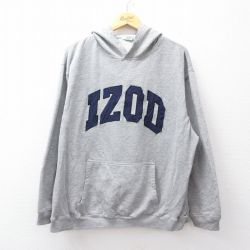 XL★古着 IZOD 長袖 スウェット パーカー メンズ 90年代 90s ビッグロゴ 大きいサイズ グレー 霜降り 25sep27 中古 スエット トレーナー トップス
