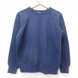 M★古着 長袖 スウェット メンズ 90年代 90s 無地 ラグラン クルーネック USA製 紺 ネイビー 25sep27 中古 スエット トレーナー トップス