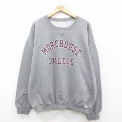 XL★古着 ラッセル 長袖 スウェット メンズ モアハウス カレッジ 大きいサイズ クルーネック グレー 霜降り 25sep27 中古 スエット トレーナー トップス