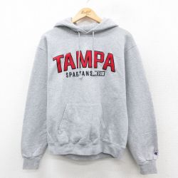 M★古着 チャンピオン champion 長袖 スウェット パーカー メンズ タンパスパルタンズ グレー 霜降り 25sep27 中古 スエット トレーナー トップス