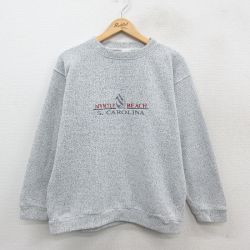 L★古着 長袖 スウェット パーカー メンズ 80年代 80s マートルビーチ 刺繍 パイル地 コットン クルーネック グレー系 25sep27 中古 スエット トレーナー トップス