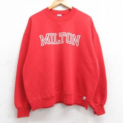 XL★古着 ラッセル 長袖 スウェット メンズ 90年代 90s ミルトン クルーネック USA製 赤 レッド 25sep30 中古 スエット トレーナー トップス