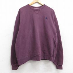 XL★古着 チャンピオン champion 長袖 スウェット メンズ ワンポイントロゴ 大きいサイズ クルーネック エンジ 25sep30 中古 スエット トレーナー トップス