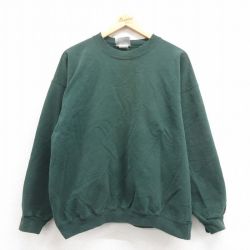 XL★古着 ヘインズ Hanes 長袖 スウェット メンズ 00年代 00s 無地 クルーネック 緑 グリーン 25oct02 中古 スエット トレーナー トップス